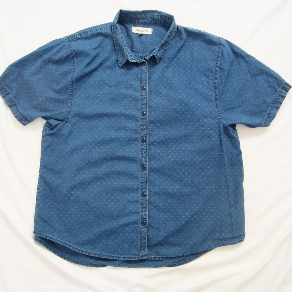Madewell Cotton Denim Chambray Blue Button Up Short Sleeve